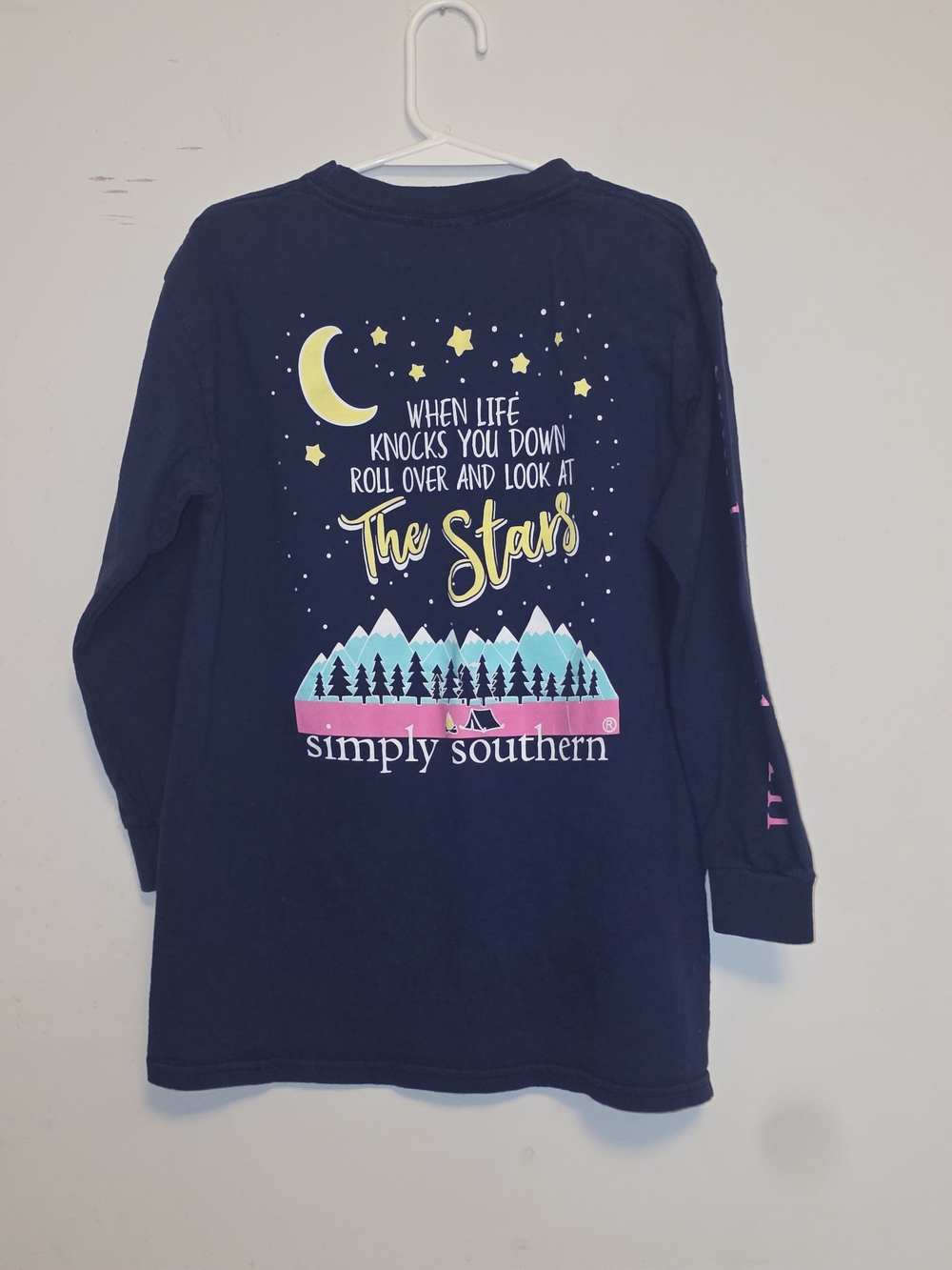 Simply Southern Navy Long Sleeve Tee with Starry Mountain Graphic
